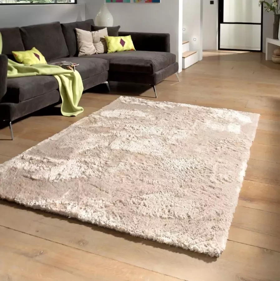 Flycarpets Curacao Shaggy Velours Vloerkleed 120x170 cm Crème Hoogpolig