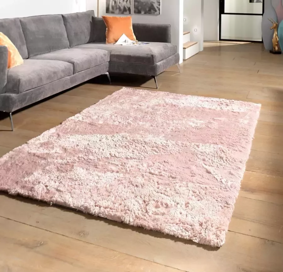 flycarpets Curacao Shaggy Velours Vloerkleed 120x170 cm Roze Hoogpolig