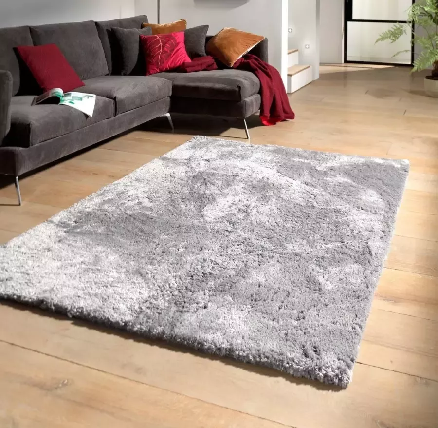 Flycarpets Curacao Shaggy Vloerkleed 120x170 cm Zilver Hoogpolig Tapijt Woonkamer