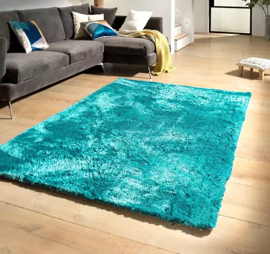 Flycarpets Curacao Shaggy Velours Vloerkleed 160x230cm Petrol Hoogpolig