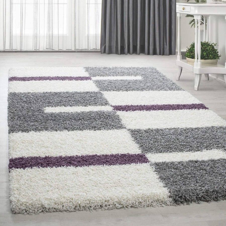 Flycarpets Hoogpolig shaggy vloerkleed Manhattan 080x150 CM Paars 3 CM