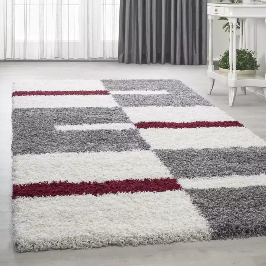 Flycarpets Hoogpolig shaggy vloerkleed Manhattan 080x150 CM Rood 3 CM