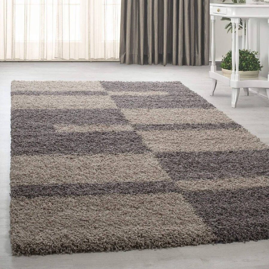 Flycarpets Hoogpolig shaggy vloerkleed Manhattan 080x150 CM Taupe 3 CM