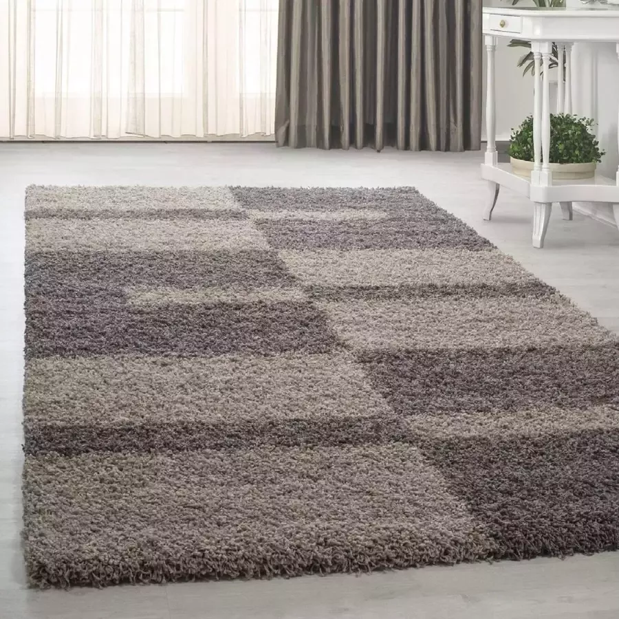 Flycarpets Hoogpolig shaggy vloerkleed Manhattan 080x250 CM Taupe 3 CM