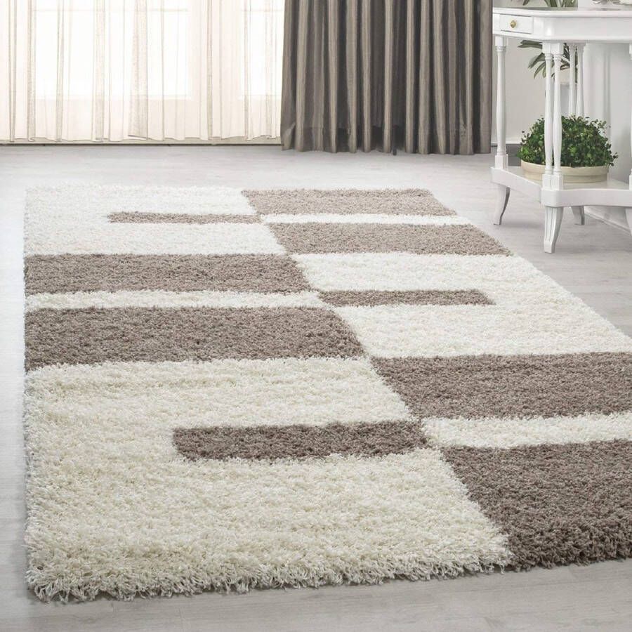 Flycarpets Hoogpolig shaggy vloerkleed Manhattan 100x200 CM Beige 3 CM