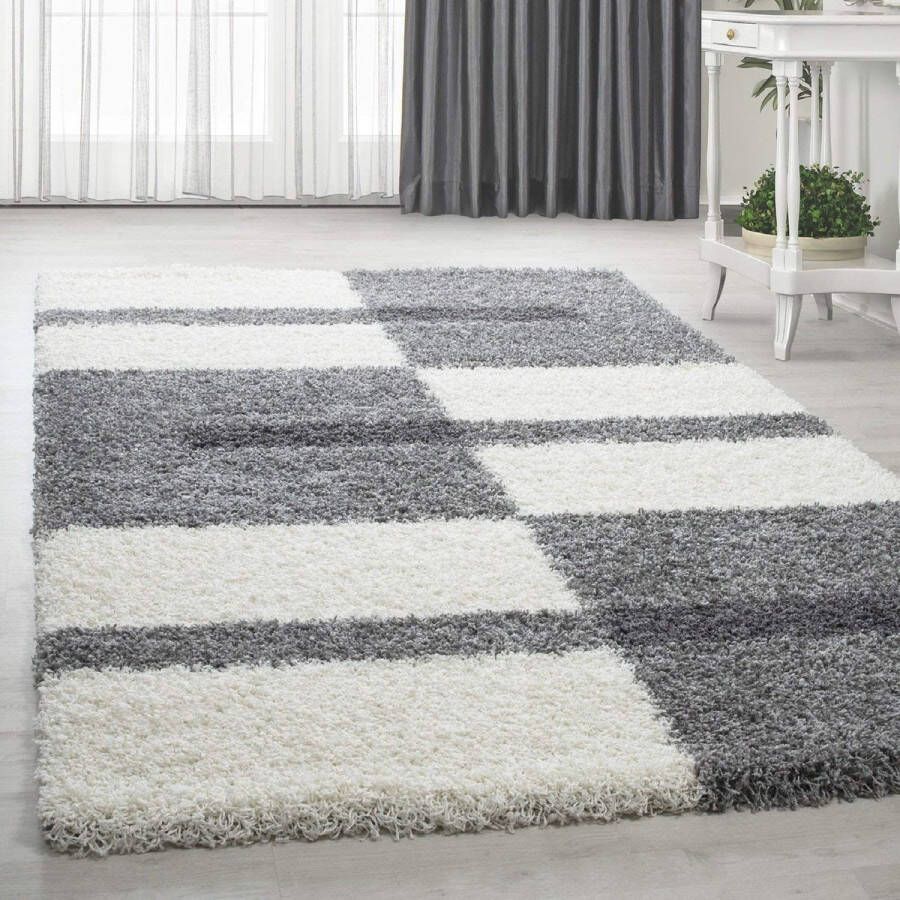 Flycarpets Hoogpolig shaggy vloerkleed Manhattan 100x200 CM Lichtgrijs 3 CM