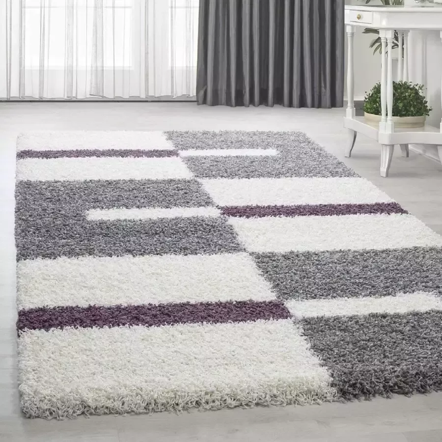 Flycarpets Hoogpolig shaggy vloerkleed Manhattan 160x230 CM Paars 3 CM