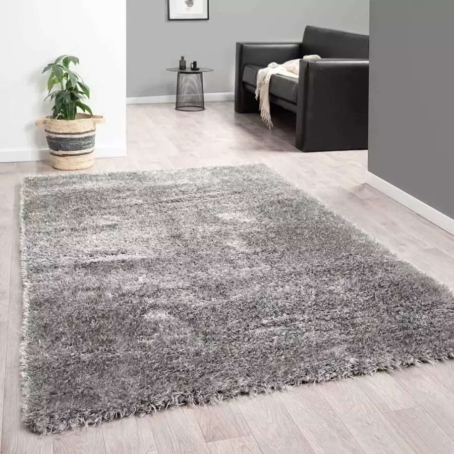 Flycarpets Hoogpolig Vloerkleed Nox Voor binnen Effen Donkergrijs Afmeting 120x170 cm