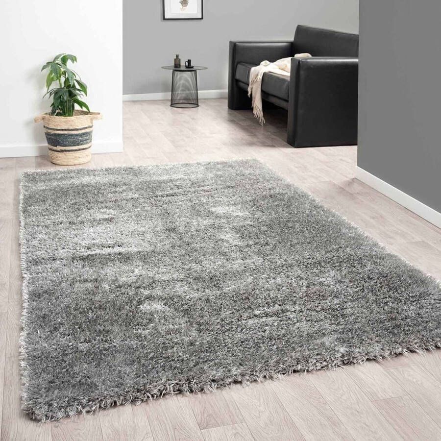 Flycarpets Hoogpolig Vloerkleed Nox Voor binnen Effen Donkergrijs Afmeting 200x290 cm