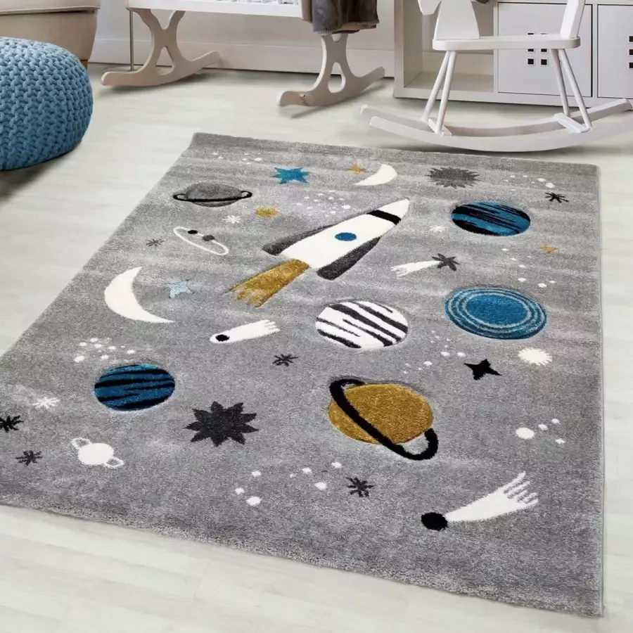 Flycarpets Kinderkamer Vloerkleed Ruimte Grijs 120x170cm