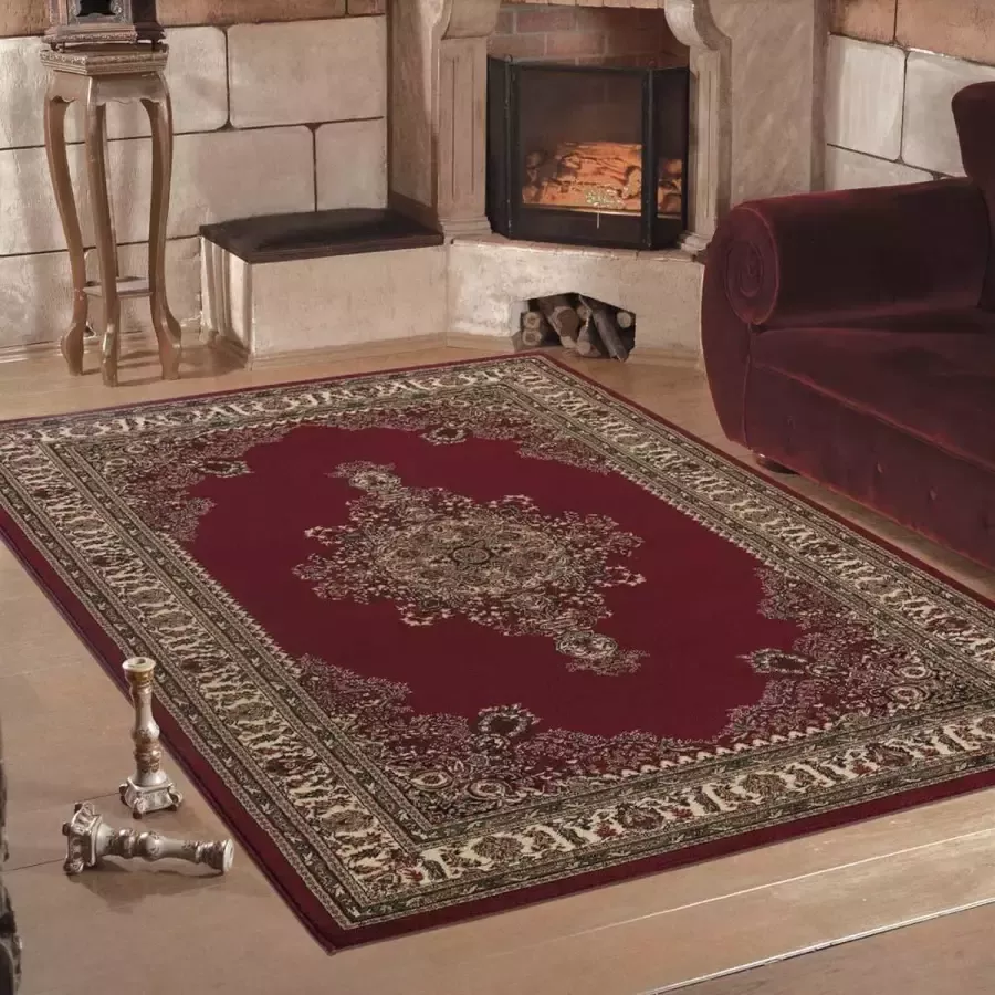 Flycarpets Klassiek Vloerkleed Marrakesh Rood Beige 200x290 cm Oosters motief Perzisch Tapijt Laagpolig Retro Kleed Woonkamer