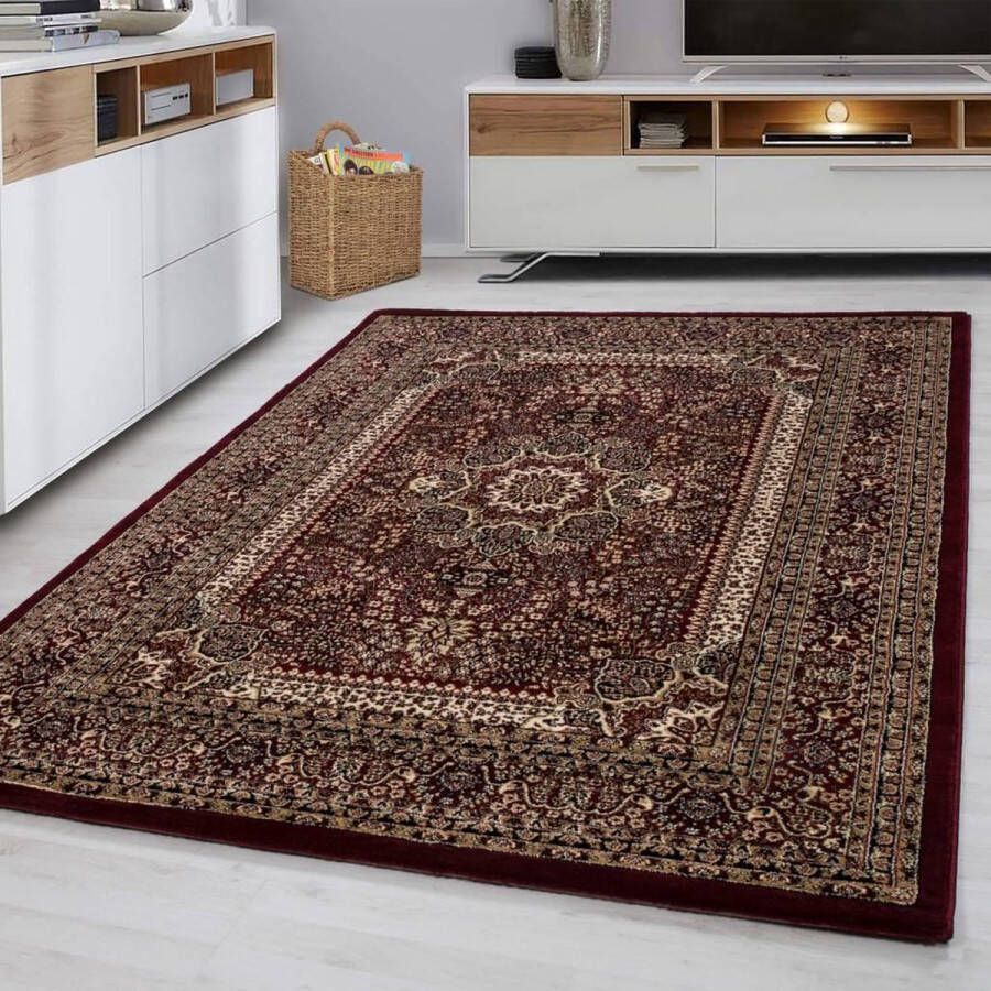 Flycarpets Klassiek Vloerkleed Marrakesh Rood Beige 200x290 cm Oosters motief Perzisch Tapijt Laagpolig Retro Kleed Woonkamer