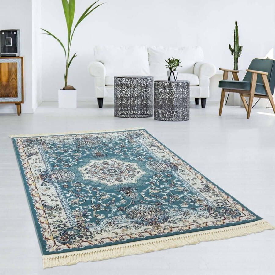 Flycarpets Tachmahal Klassiek Vloerkleed 200x290cm Lichtblauw