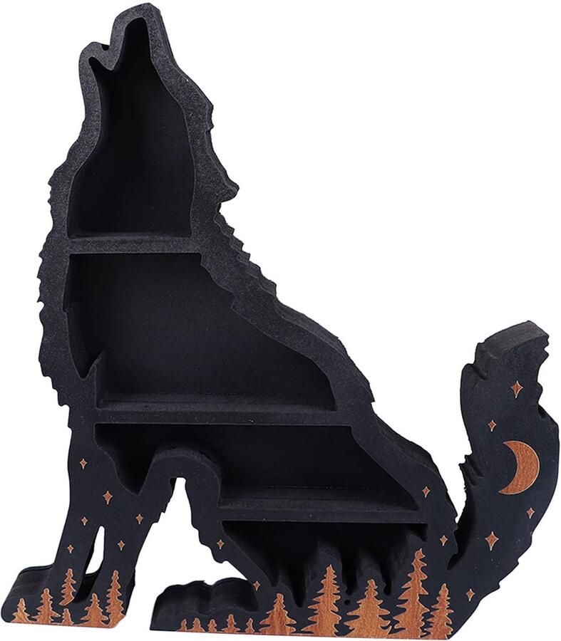 Fockety Wolf Shelf for Crystals Crystal Shelf Display Rustic Wooden Shelves Moth Wolf Crystal Holder Shelves Floating Shelf for Rock Gems Living Room Bathroom Wall Decoration (Wolf