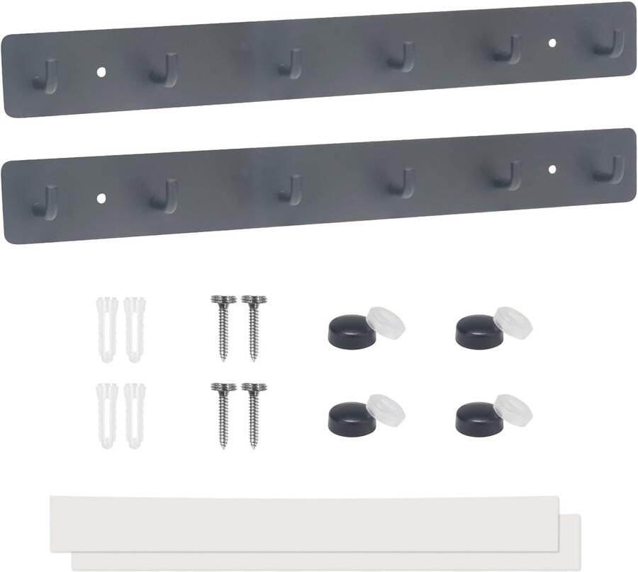 FOGAWA 2-delige wandkapstok met 6 haken roestvrijstalen kapstokhaken wandhaken met twee montagemogelijkheden kapstok voor badkamer hal slaapkamer keuken gang (zwart)