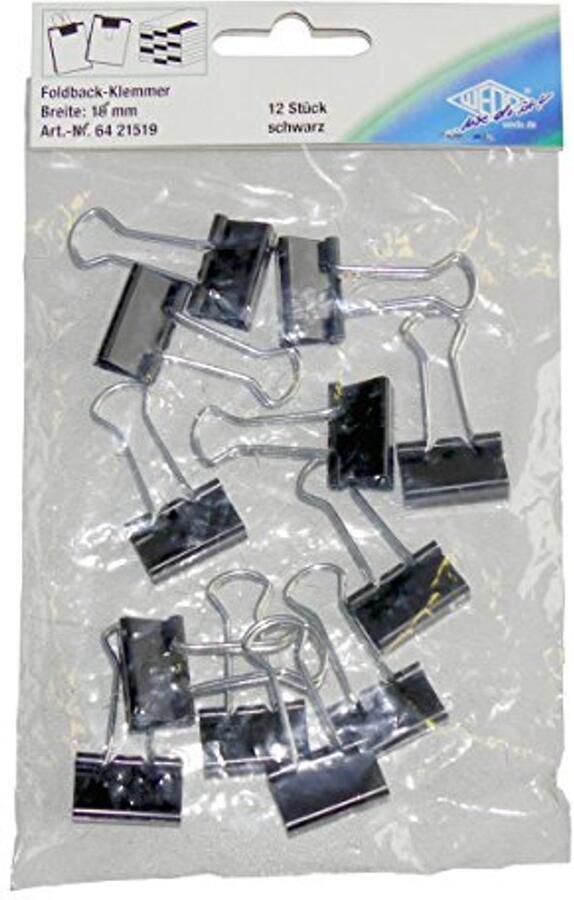 Foldback klemmen 19 mm 12 stuks gelakt metaal sterke veer zwart zilver