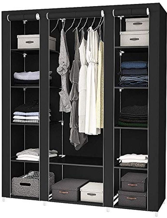 Folding Wardrobe with Clothes Rail Versatile Fabric Closet Storage Solution