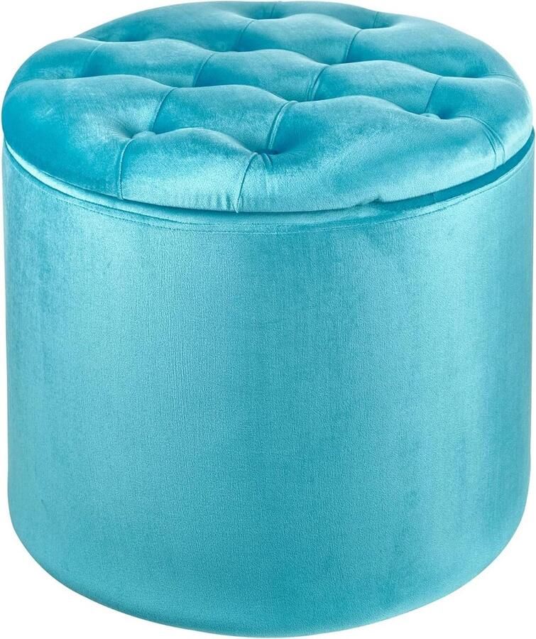 Footrest with Inner Shoe Cabinet Velvet Turquoise Ø 50 x 42 cm Bean Bag