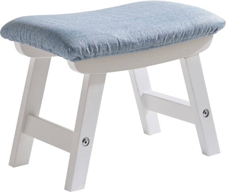 Footstool linen stool wooden stackable stool with non-slip mat padded shoe changing stool stackable stool for kitchen living room (white leg + blue cushion)
