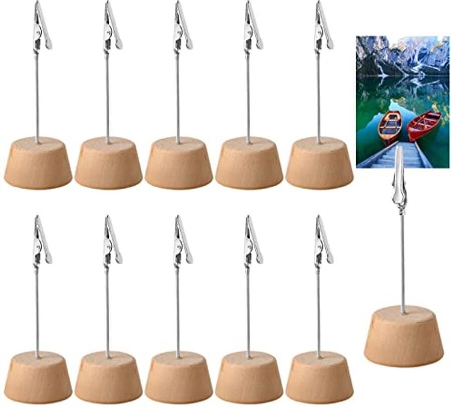 Fotohouders met Krokodillenklem 10 Stuks Houten Basis voor Notities en Foto's