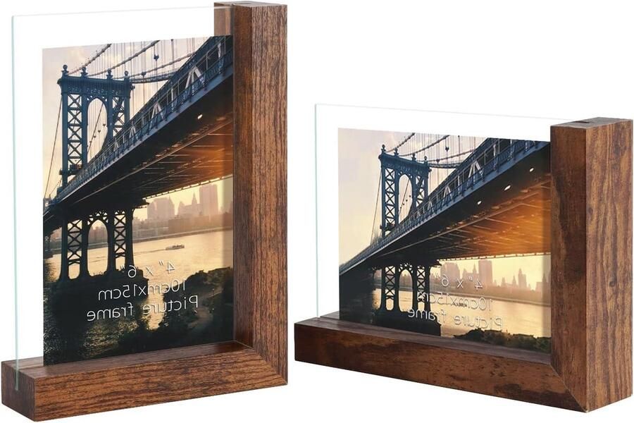 Fotolijst 10 x 15 cm 2 stuks L-vormige houten fotolijst om verticaal of horizontaal op tafel te zetten