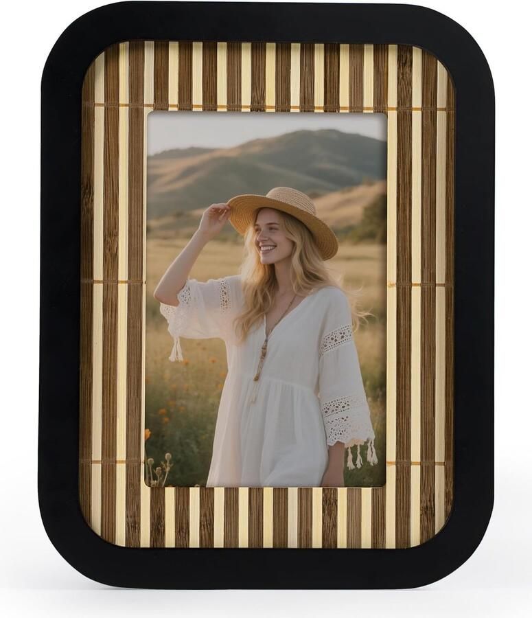 Fotolijst 10 x 15 cm bohemien zwart hout bohemien fotolijst 10 x 15 cm van natuurlijk bamboe geweven wand- of tafel bruiloft cadeau voor vader familie ouders