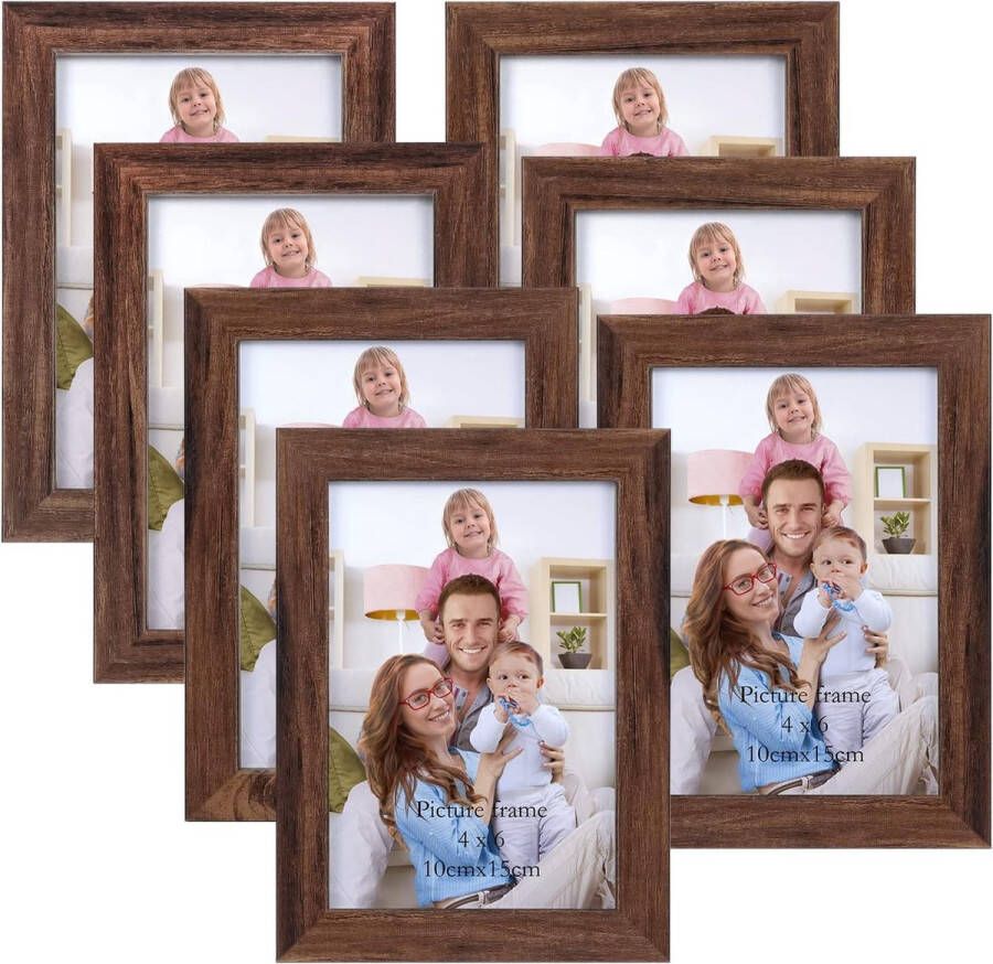 Fotolijst 10 x 15 cm bruin met glasplaat set van 7 fotolijst meerdere foto's cadeau vriend kan horizontaal of verticaal op tafel worden geplaatst of aan de muur worden opgehangen