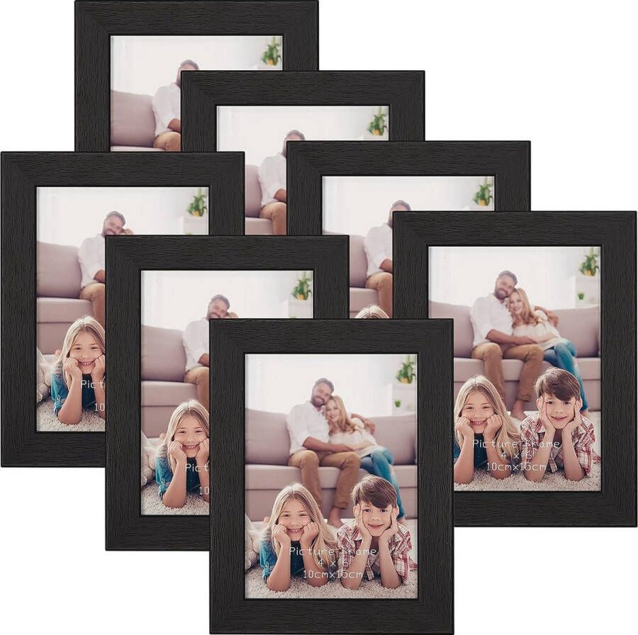 Fotolijst 10 x 15 cm met glas set van 7 zwarte fotolijsten voor wand en tafel fotolijst voor slaapkamer woonkamer werkkamer enz