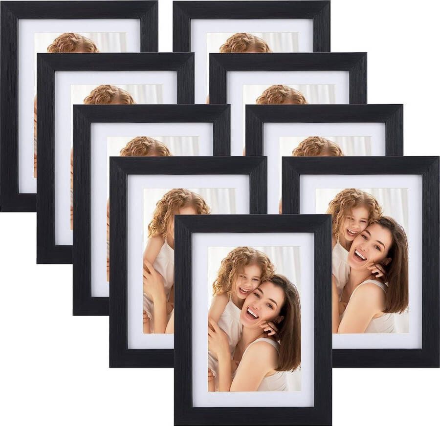 Fotolijst 10x15 CM 9-delige set geschikt voor 10x15 foto's met passe-partout of 13x18 zonder passe-partout voor muur en tafel zwart