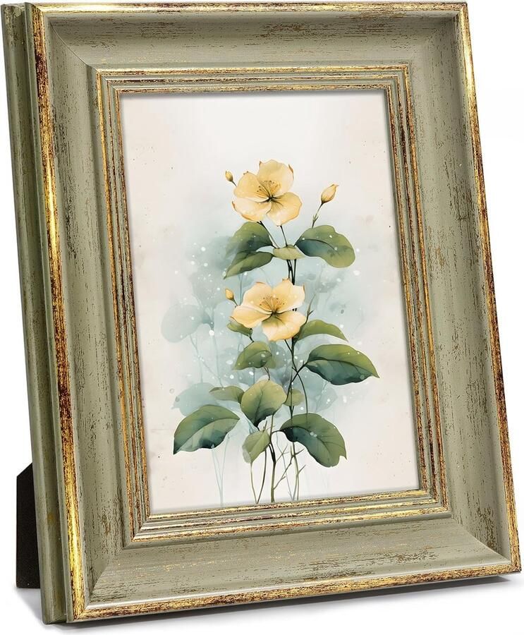 Fotolijst 13 x 18 cm groen goud retro vintage antiek shabby chic voor tafel of muur cadeau voor familie ouders