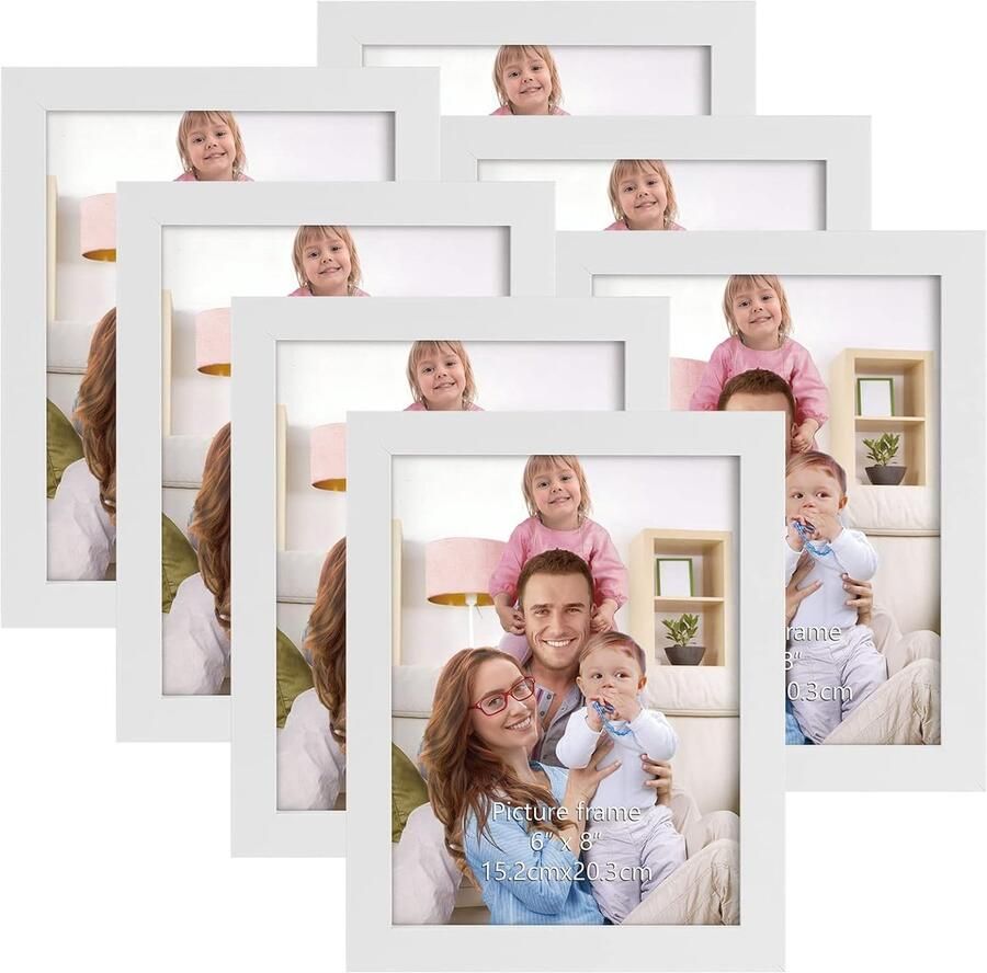 Fotolijst 15 x 20 cm set 7 wit voor muur en tafel