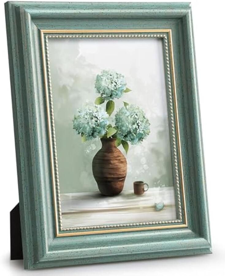 Fotolijst 8 x 10 Vintage Fotolijsten 30 x 20 cm Blauw Goud Fotolijsten Kerstmis Bruiloft Vrienden Verjaardag Familie Vrouwen Cadeaus voor Bureau Tafelblad Muur met Steunen Antiek Display Decor