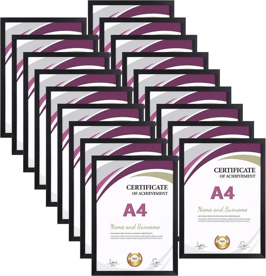 Fotolijst A4 set stijlvolle zwarte lijst 18 stuks muur en tafel