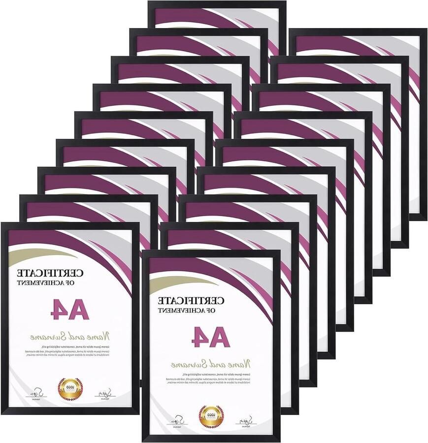 Fotolijst A4 set zwarte lijst 18 stuks voor aan de muur of op tafel