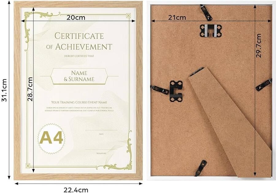 Fotolijst A4 van Natuurlijk Hout Set van 3 Voor Tafel of Muur