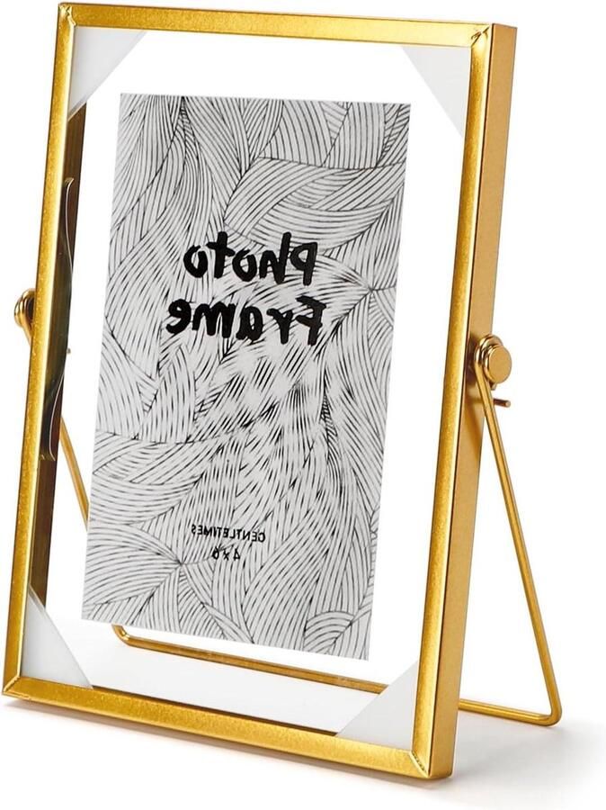 Fotolijst A5 15 x 20 cm glas retro goud metalen frame Bureau decoratie DIY Klemhoek 40°