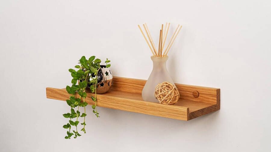 Fotolijst hout 40 cm echt eikenhout vrij zwevende plank incl. schroefafdekking van echt hout handgemaakt wandrek houten rek massief eiken