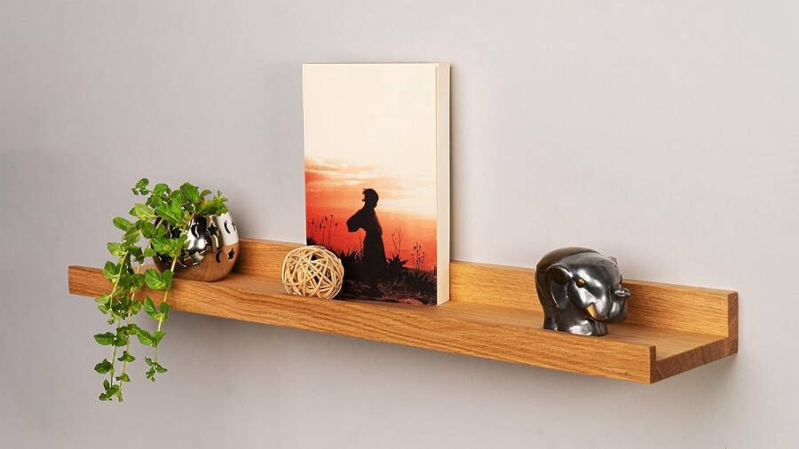 Fotolijst hout 60 cm echt eikenhout vrij zwevende plank incl. schroefafdekking van echt hout handgemaakt wandrek houten rek massief eiken