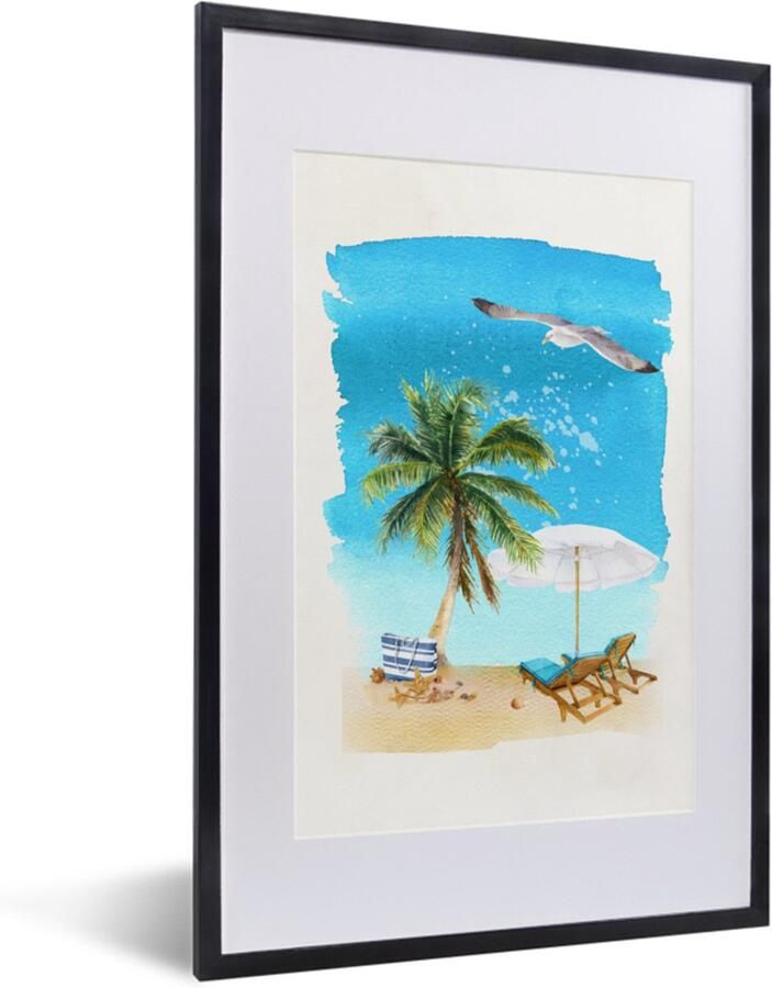 PosterMonkey Fotolijst incl. Poster Strandstoel Parasol Palmboom Lucht 40x60 cm Posterlijst