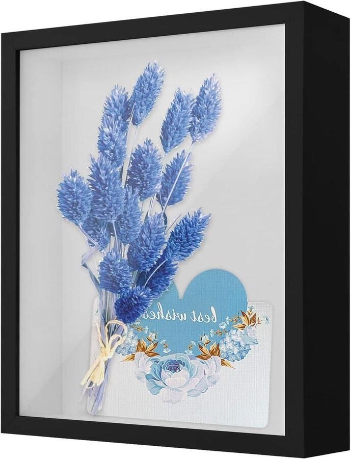 Fotolijst met diepte voor 3D-afbeeldingen Geschikt voor tafel en muur Vitrine voor medailles en bloemen Aandenken knutselen 22 x 27 cm zwart 5 cm diep