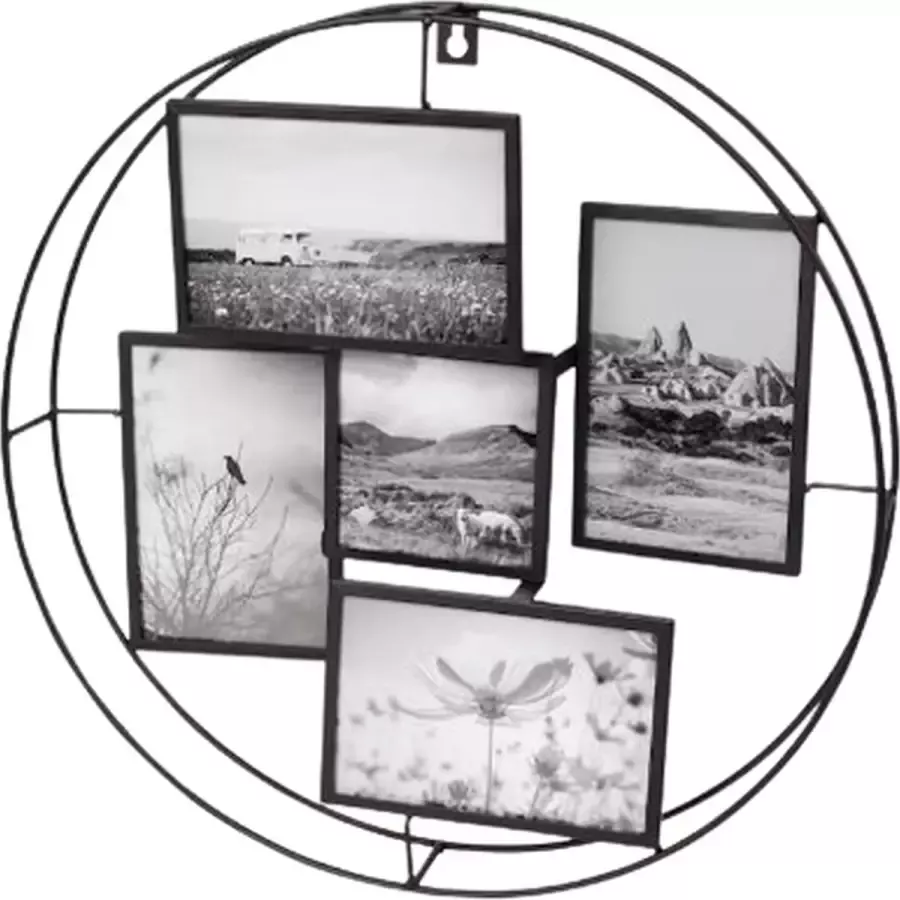 Fotolijst Metalen Wandrek Zwart 5 Foto's Metaal 38 x 38 x 5 cm Rond Fotolijst