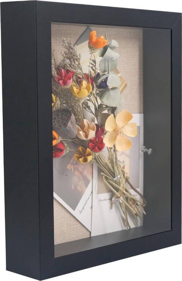Fotolijst om diep in te vullen voor objecten zwart met glas bruiloft 3D-doos decoratieve muur of bureau familiecadeau 20x25 CM