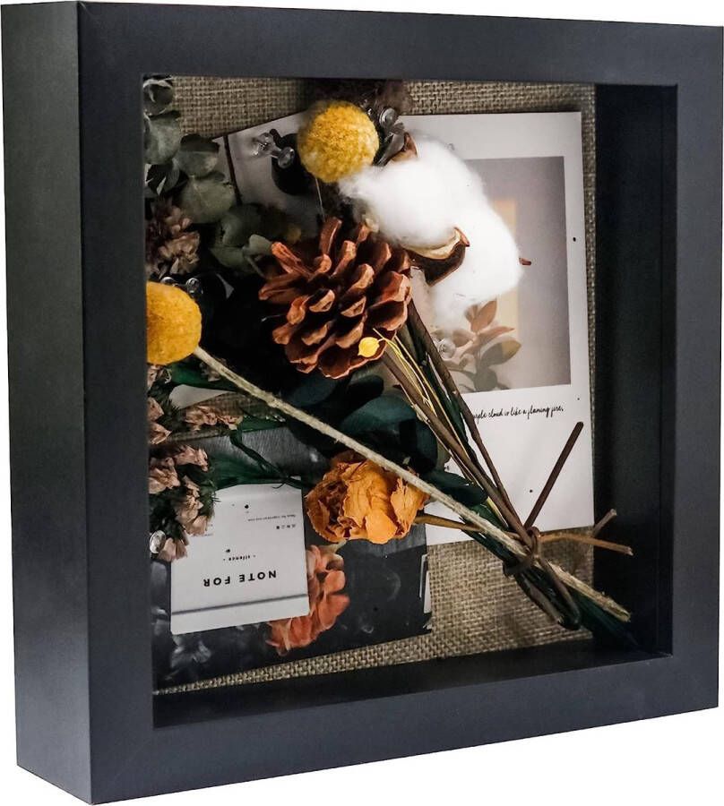 fotolijst om diep te vullen voor objecten zwart met glas bruiloft 3D doos decoratie muur of bureau familiegeschenk 20 x 20 cm