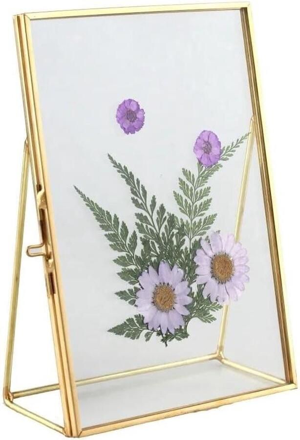 Fotolijst Rechthoek Retro Glas Metalen Desktop Fotolijst Beugel Koperen Strip Metalen Fotolijst Foto Display voor Bureau Goud(#2)