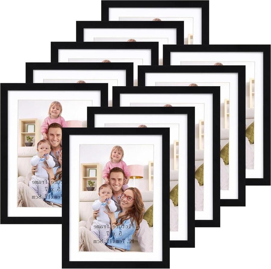 Fotolijst Set van 10 Zwart Geschikt voor tafel en muur 15 x 20 cm