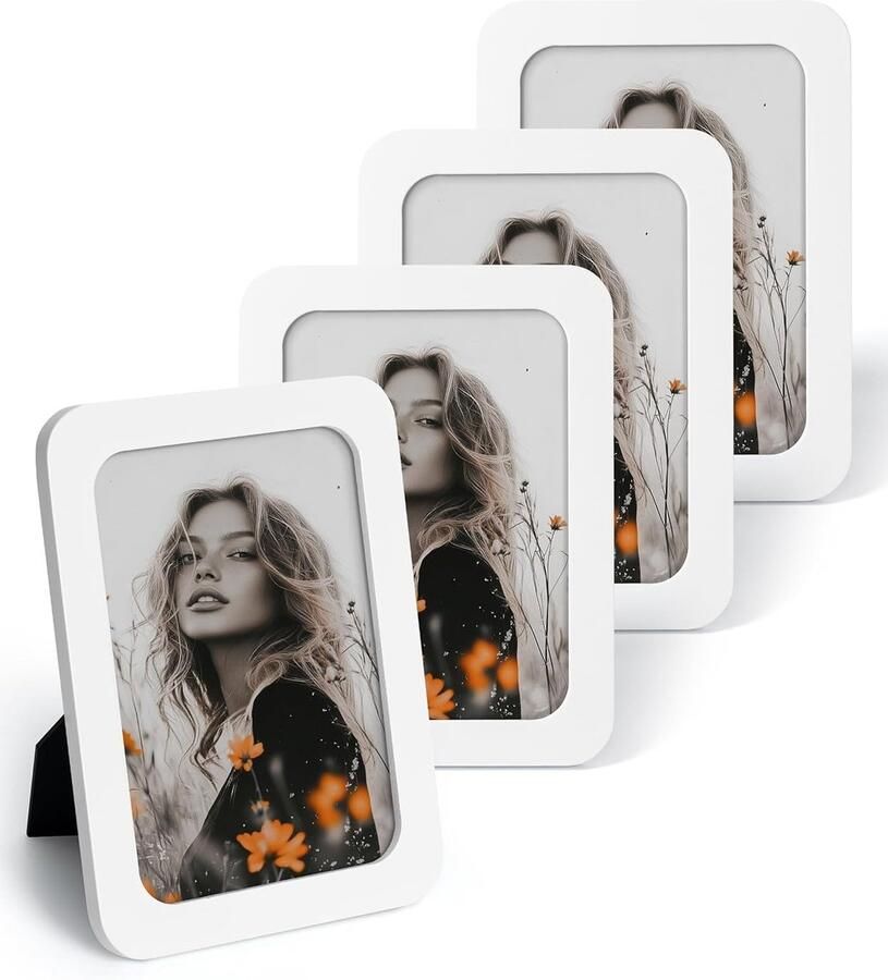 Fotolijst set van 4 Wit 13 x 18 cm Ronde hoeken Voor wand en tafel