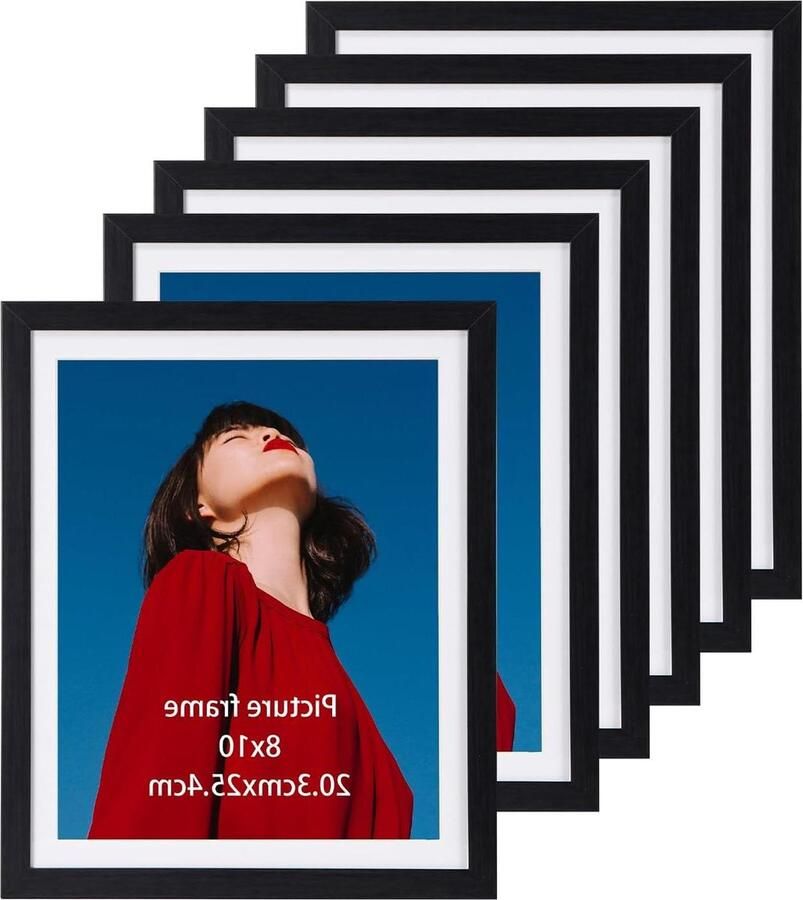 Fotolijst 20x25 cm set van 6 geschikt voor foto's met passe-partout zwart voor muur en tafel Fotolijsten