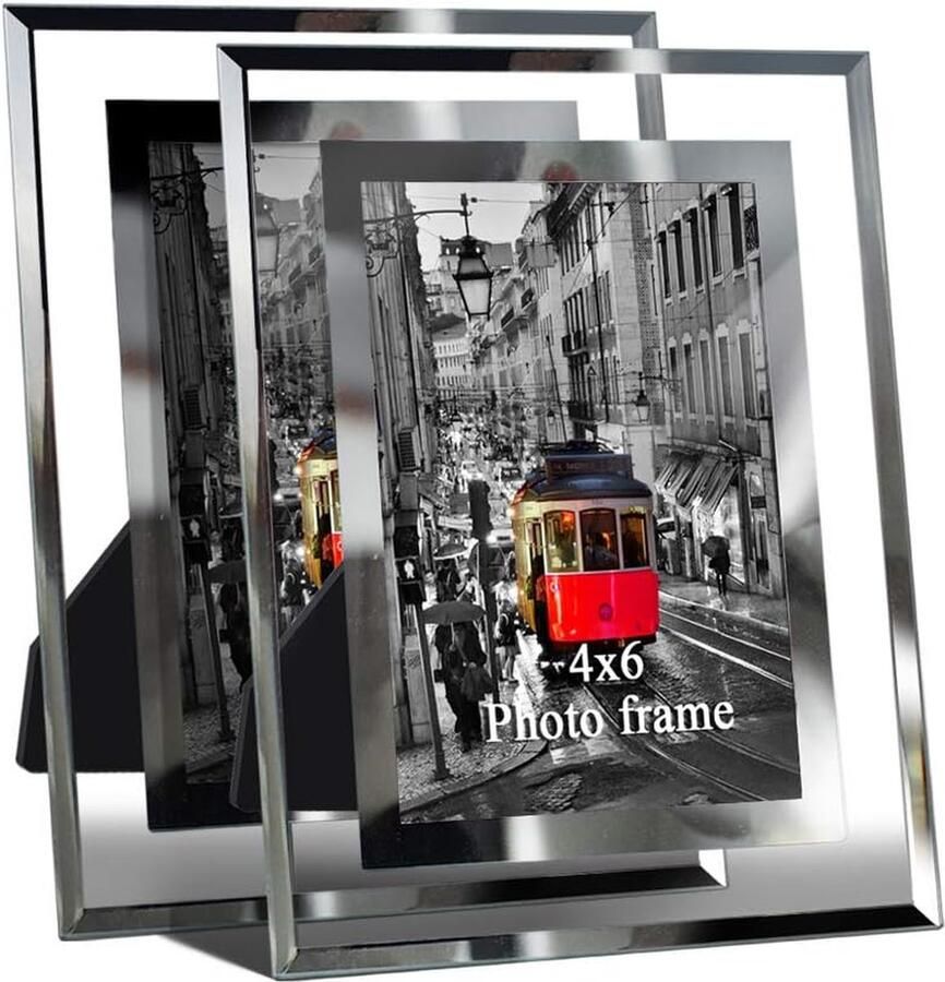 Fotolijst van glas 10 x 15 cm set van 2 transparante glazen lijsten om op tafel te zetten