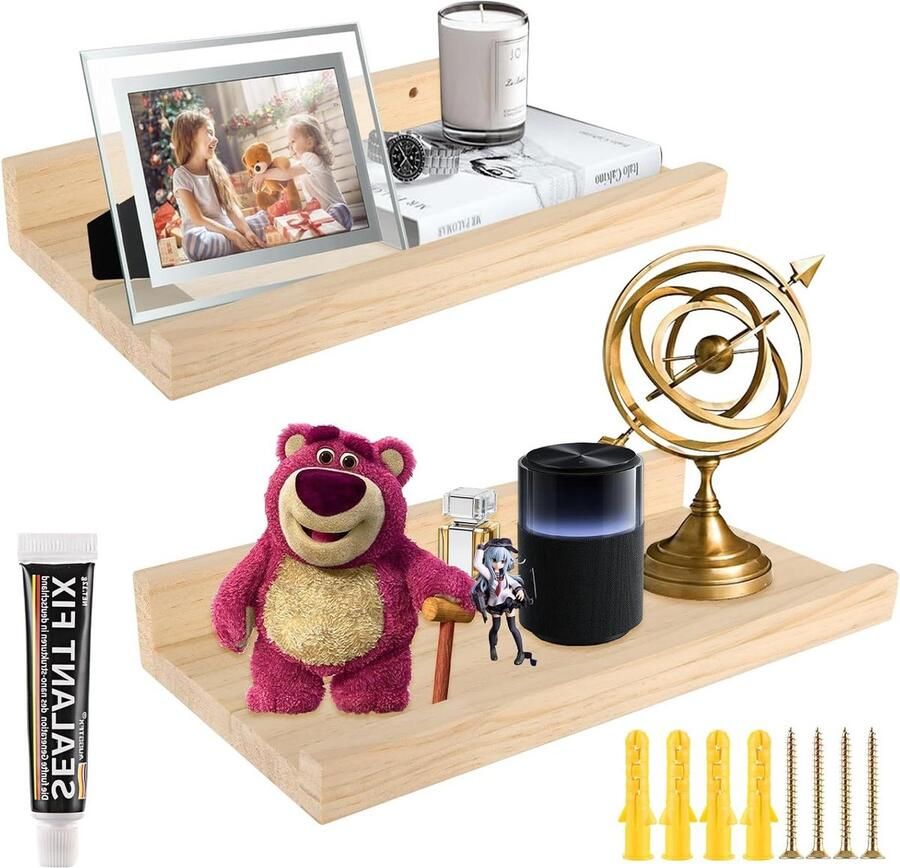 Fotolijst van hout 30 cm 2 stuks wandrek zware belasting 25 kg massief zwevend rek schroeven keuken woonkamer slaapkamer badkamer