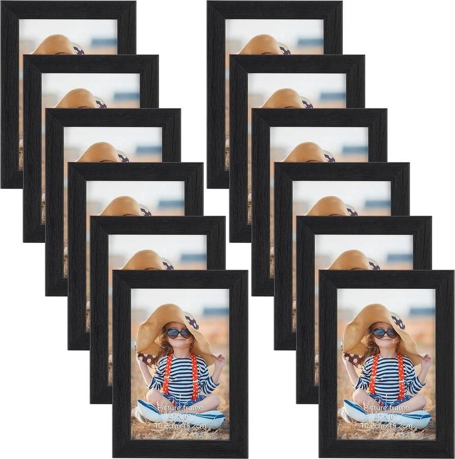 Fotolijsten 10x15 cm Set van 12 Zwarte Tafel- en Wandfotolijsten voor Woonkamer Hal Slaapkamer en Kantoor